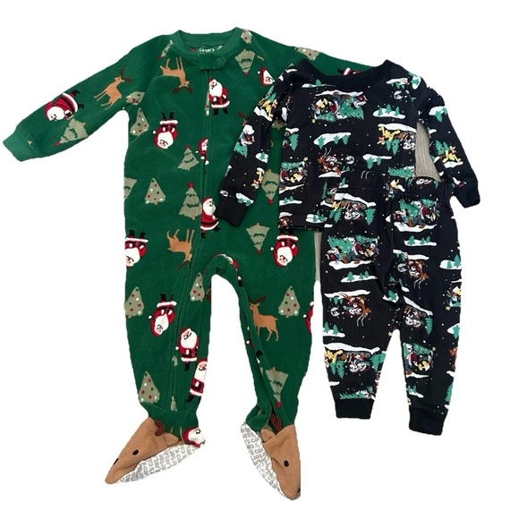 Baby Christmas Pajamas Disney 2 Piece Set Fleece Footies Size 12-18 Months - Picture 1 of 7